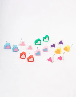 Rhodium Rubber Heart Stud Earring 8-Pack