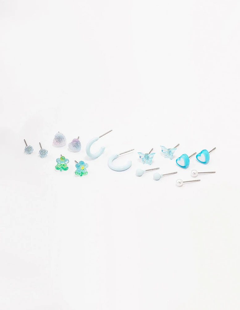 Blue Heart & Flower Earring 8-Pack