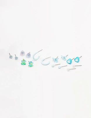 Blue Heart & Flower Earring 8-Pack