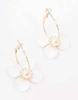 Gold Pearl Flower Hoop Earrings