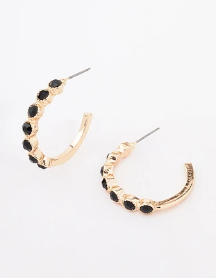 Gold Encased Round Stone Hoop Earrings