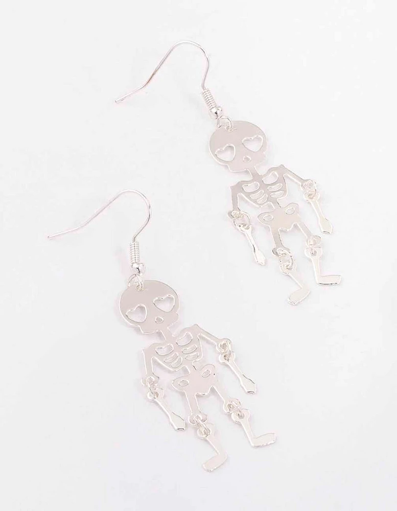 Silver Skeleton Drop Earrings