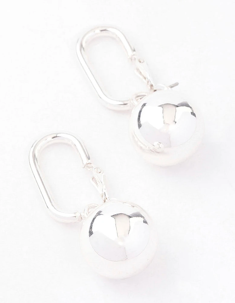 Silver Rectangle Sphere Drop Earrings