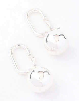 Silver Rectangle Sphere Drop Earrings