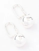 Silver Rectangle Sphere Drop Earrings