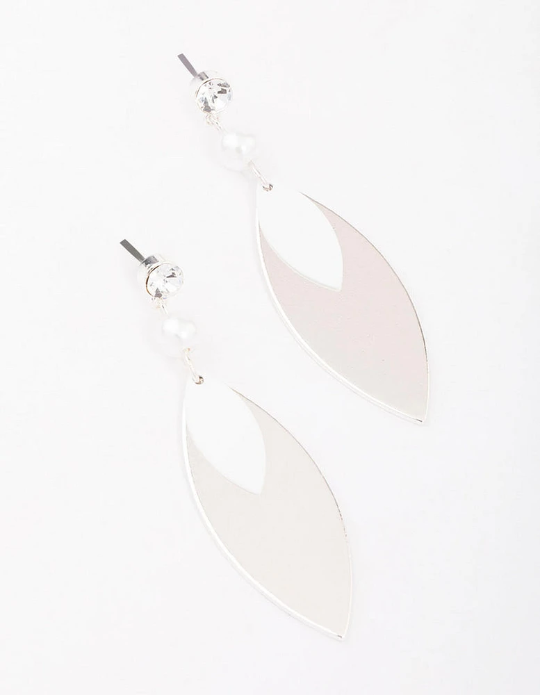 Silver Diamante & Pearl Tapered Drop Earrings