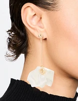 Gold White Pearlised Petal Drop Earrings