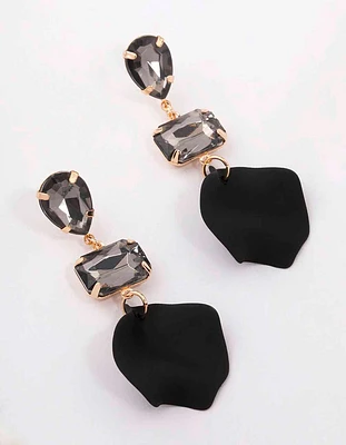 Gold Diamante Stone Petal Drop Earrings