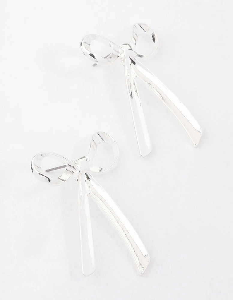 Silver Large Bow Stud Earrings