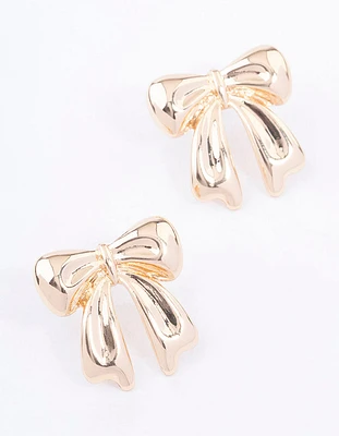 Gold Chubby Bow Stud Earrings