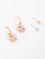 Gold Diamante Butterfly Stud Earring Pack