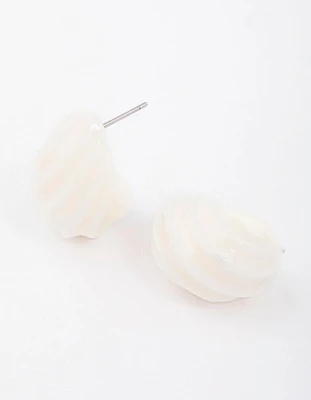 White Spiral Teardrop Huggie Earrings