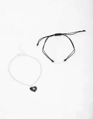 Silver Diamante Heart Love Bracelet Pack