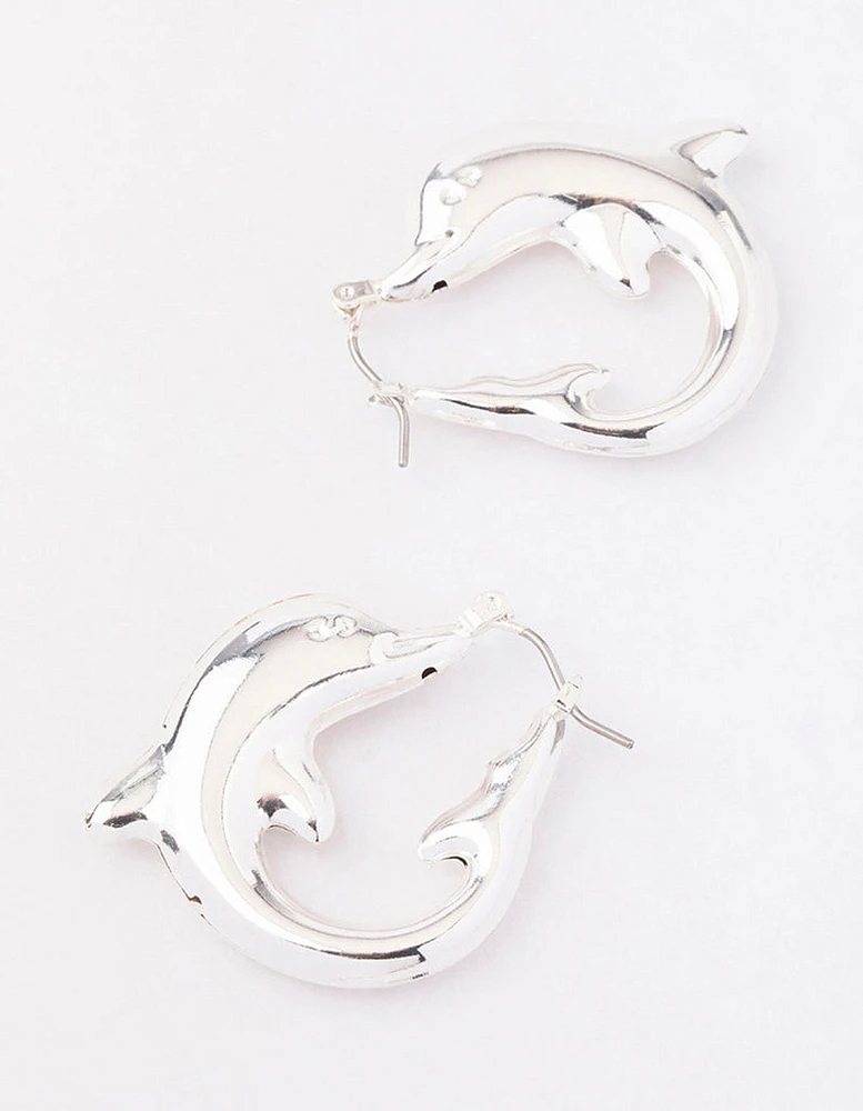 Silver Dolphin Hoop Earrings