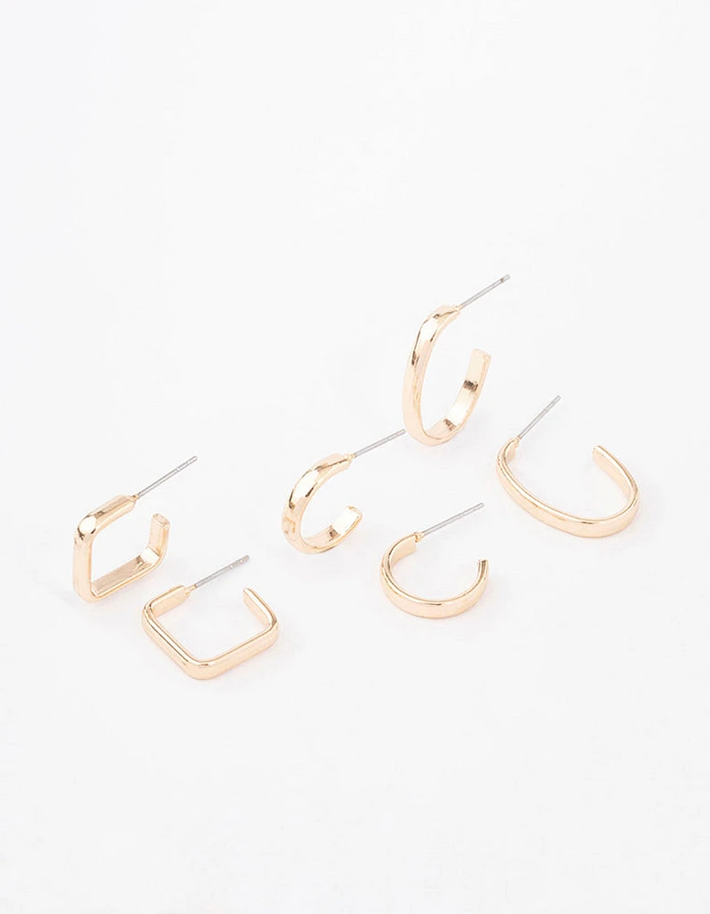 Gold Square & Oval Huggie Earring 3-Pack