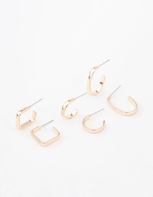Gold Square & Oval Huggie Earring 3-Pack