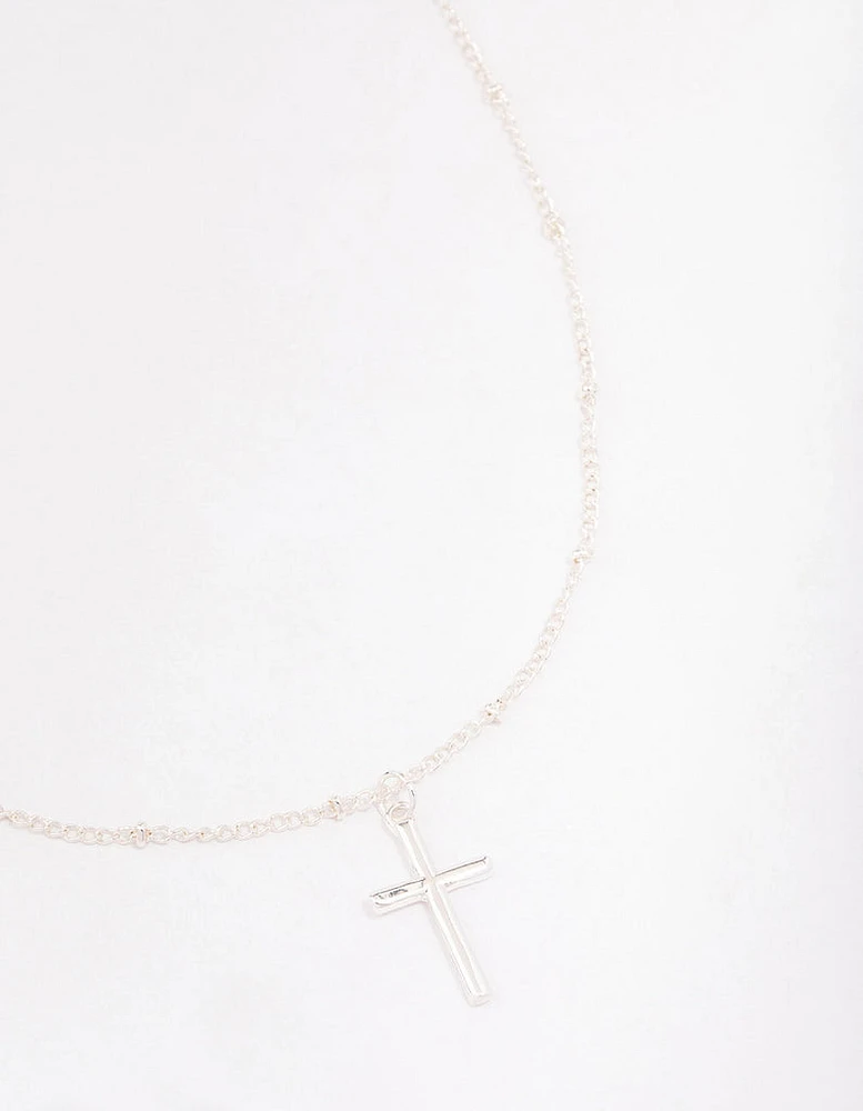 Silver Classic Cross Ball Chain Necklace