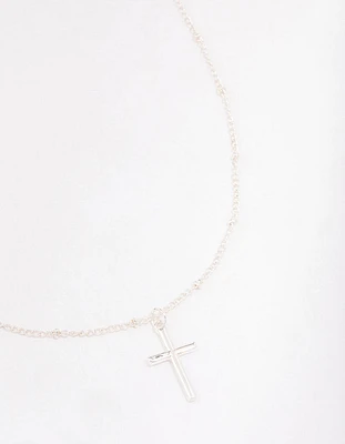 Silver Classic Cross Ball Chain Necklace