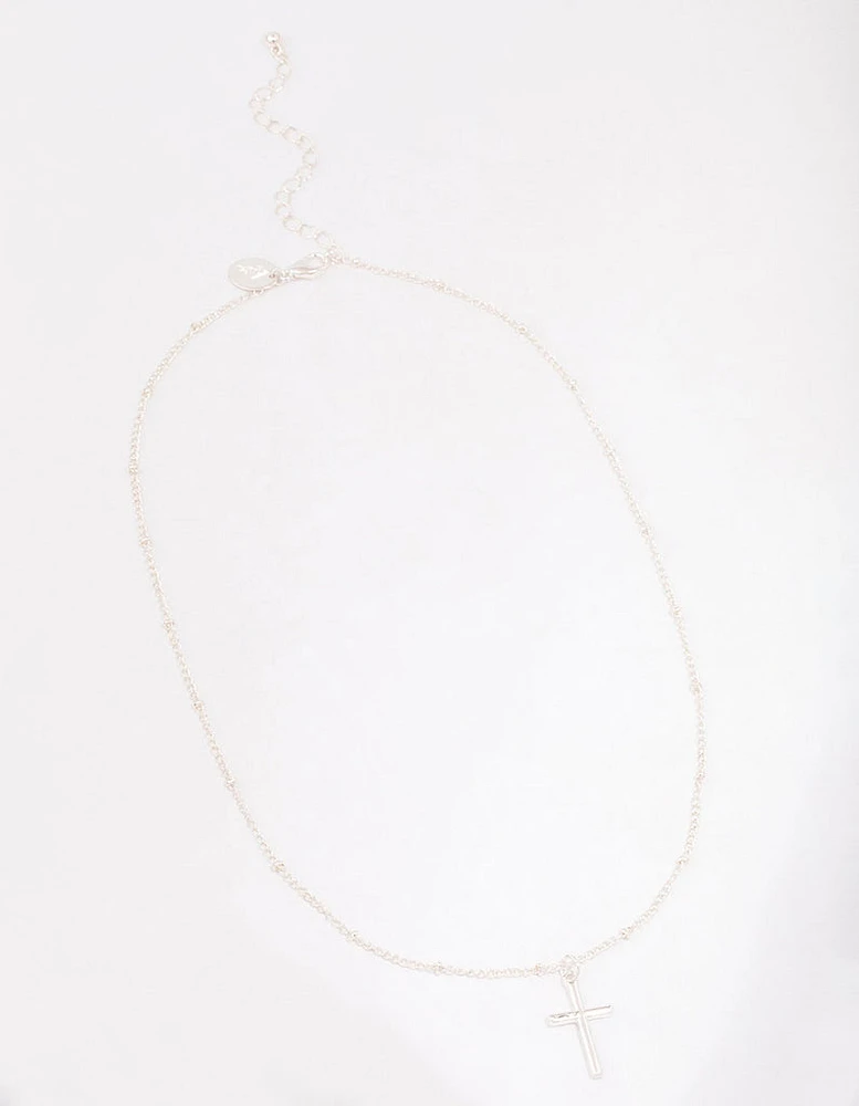 Silver Classic Cross Ball Chain Necklace