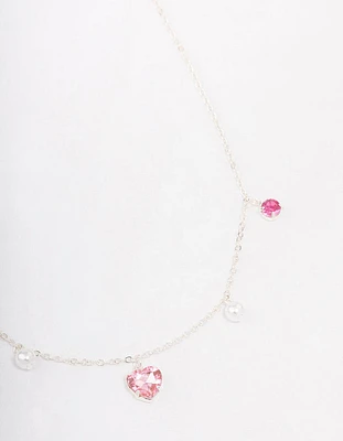 Silver Pearl & Diamante Heart Necklace