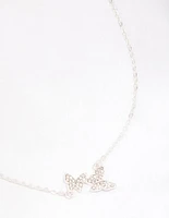 Silver Double Pave Butterfly Short Necklace