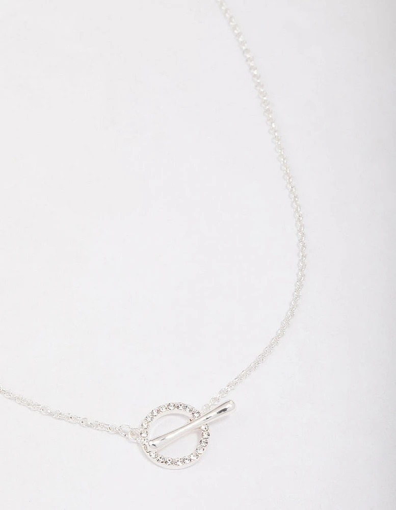 Silver Diamante Circle Bar Link Necklace