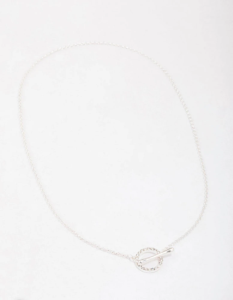 Silver Diamante Circle Bar Link Necklace