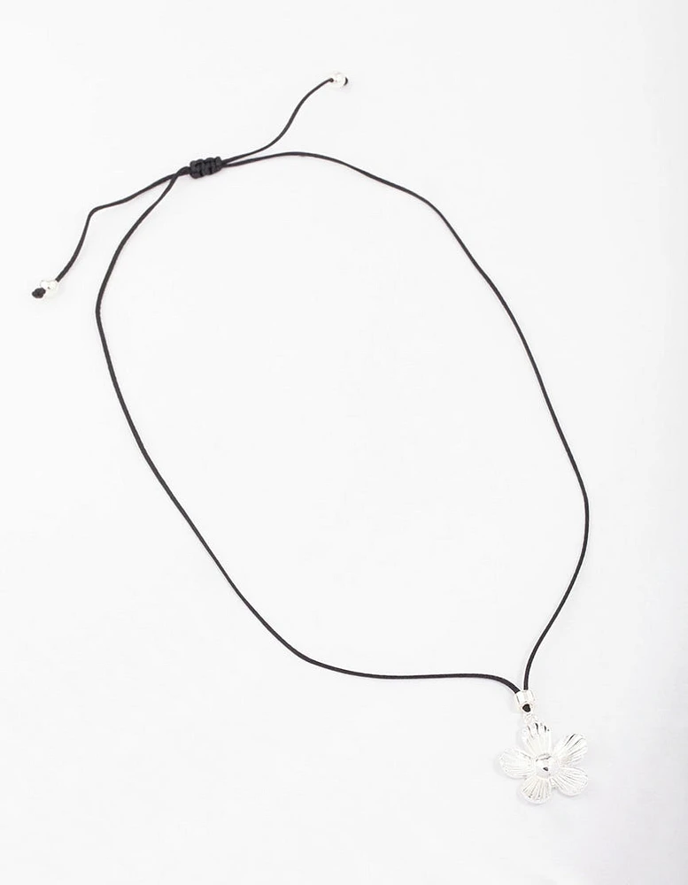 Silver Sunray Flower Rope Necklace