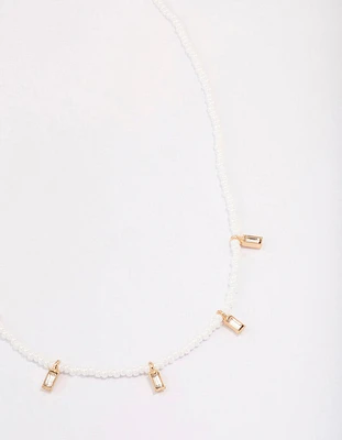 Gold Pearl Baguette Droplet Necklace