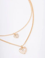 Gold Chain Heart Diamante Layered Necklace