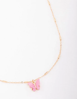 Gold Bar Chain Butterfly Short Necklace