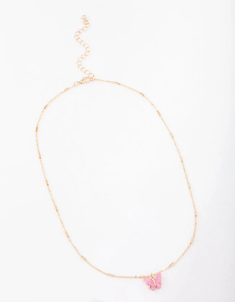 Gold Bar Chain Butterfly Short Necklace