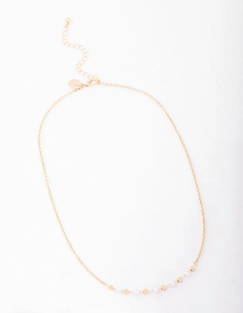 Gold Pearl & Bead Chain Short Necklace