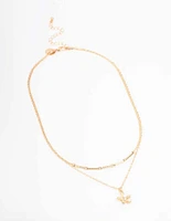 Gold Double Chain Flower Short Necklace