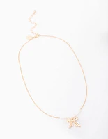 Gold Pearl Bow Short Necklace