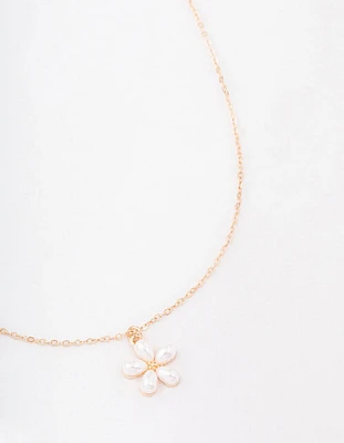 Gold Pearl Flower Short Necklace