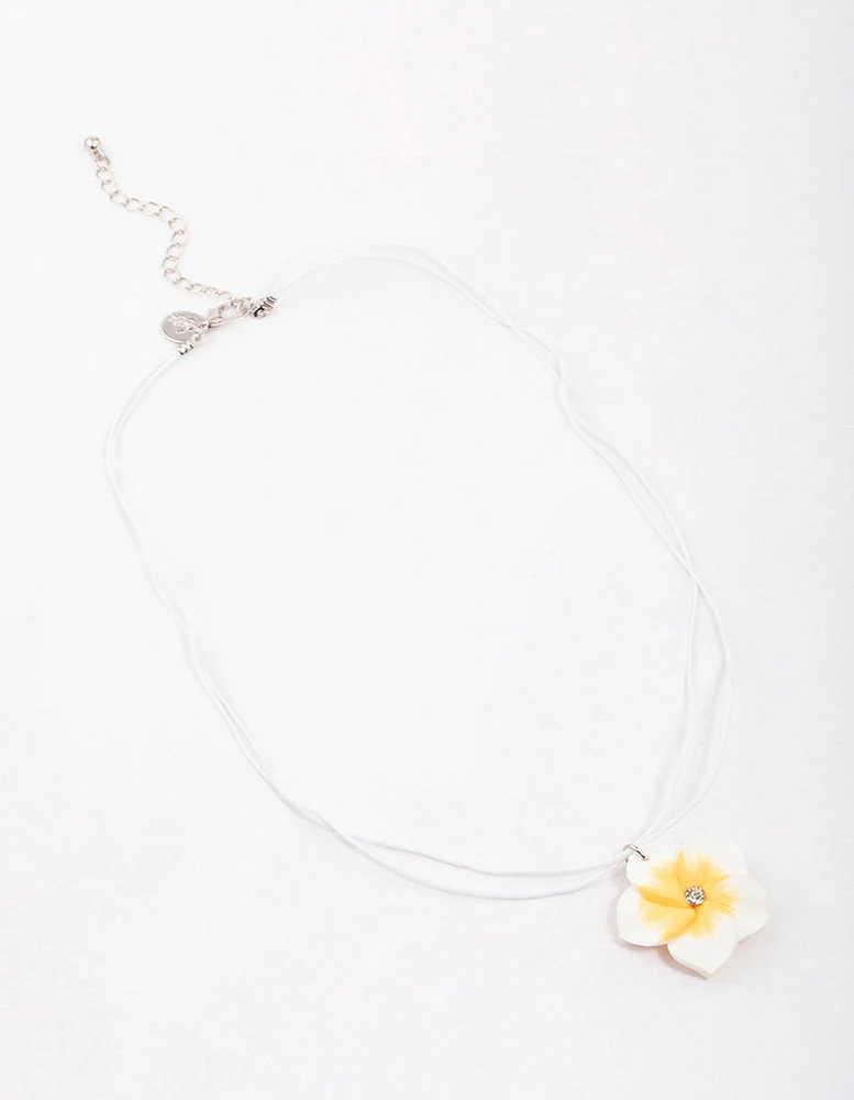 Rhodium Rope Diamante Frangipani Short Necklace