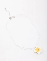 Rhodium Rope Diamante Frangipani Short Necklace