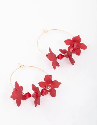 Red Frosted Flower Hoop Earrings
