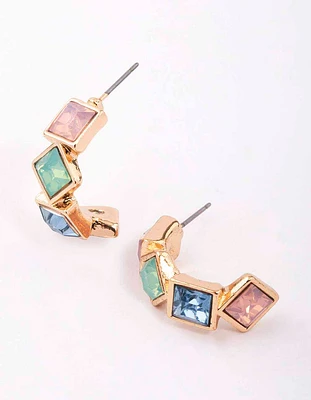 Gold Square Diamond Hoop Earrings
