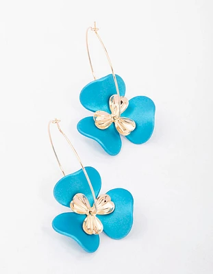 Teal Wire Flower Drop Earrings