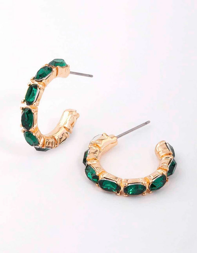 Green Encased Oval Diamante Hoop Earrings