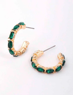 Green Encased Oval Diamante Hoop Earrings