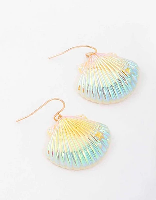 Gold Holographic Shell Drop Earrings