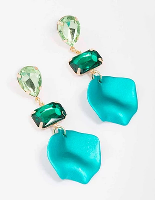 Teal Pear & Rectangle Diamante Petal Drop Earrings