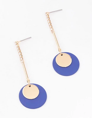 Blue Cupchain Layered Disc Drop Earrings