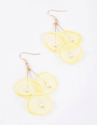 Yellow Multi Pearl Flower Drop Earrings