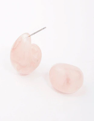 Blush Marble Droplet Huggie Earrings