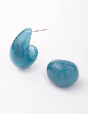 Teal Marble Droplet Huggie Earrings