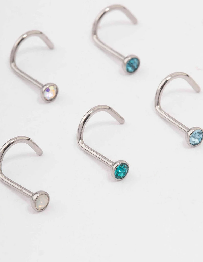 Surgical Steel Blue Mermaid Nose Piercing 6-Pack